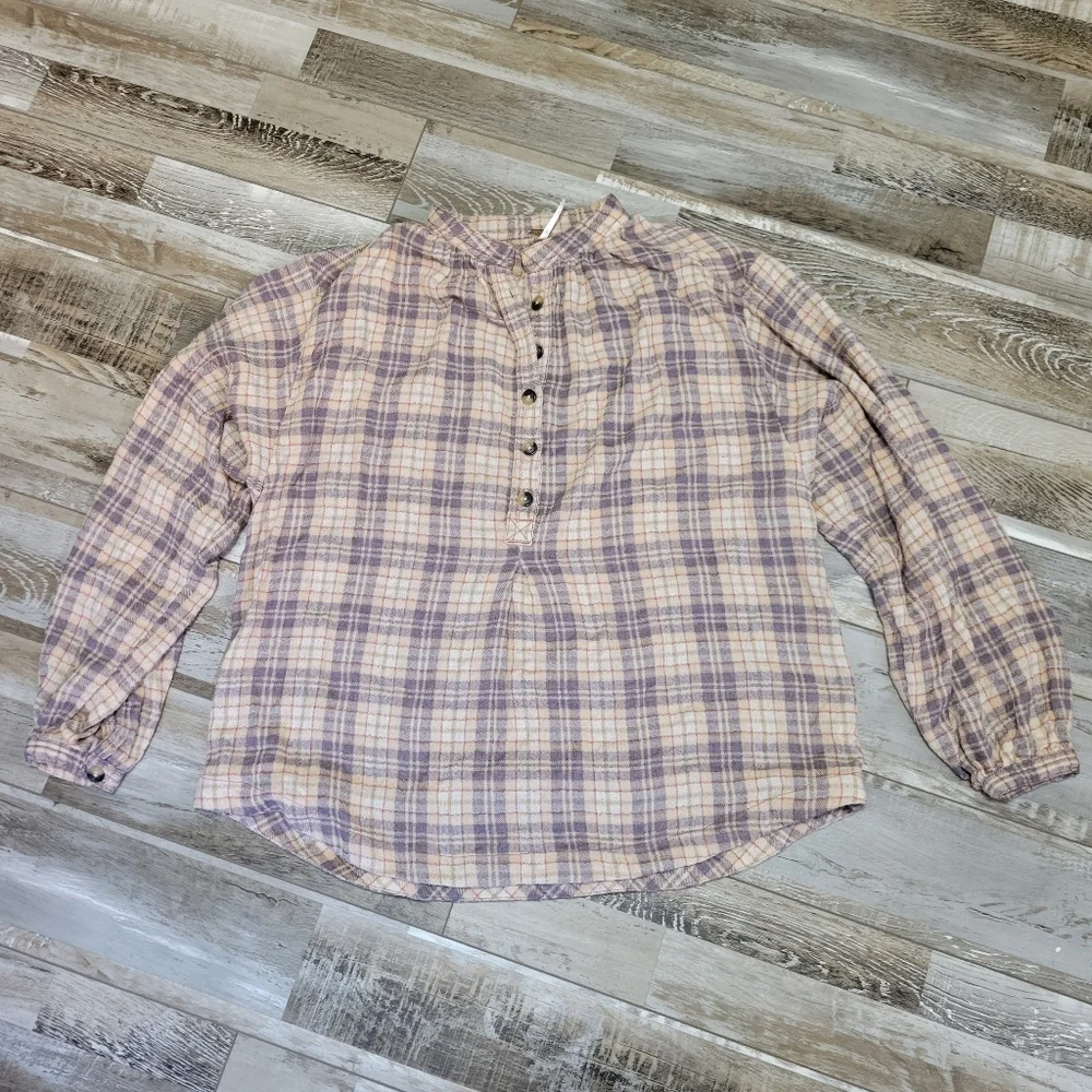 Free People Northern Bound Pullover in Beige Plaid Size XS